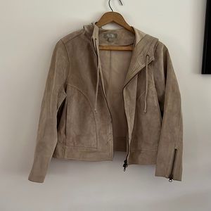 Territory Ahead Tan Hooded Leather Shell Suede Jacket